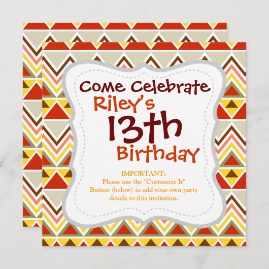 Invitation Aztec Andes Triangles Triangles Chevrons (Devant / Derrière)