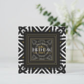 Invitation Aztec Boho Cool Noir Blanc Or 50e Anniversaire (Debout devant)