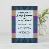 Invitation Aztec Tribal Abstrait Baby shower Bleu Violet Tan (Debout devant)