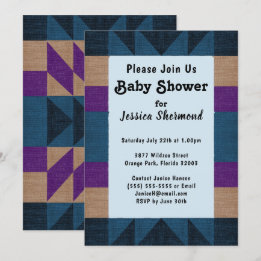 Invitation Aztec Tribal Abstrait Baby shower Bleu Violet Tan