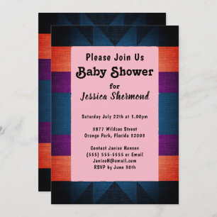 Invitation Aztec Tribal Artsy Baby shower bleu violet orange