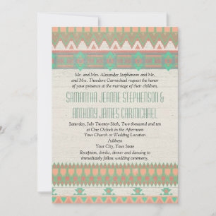Invitation Aztec Tribal Native Pastel Peach/Aqua