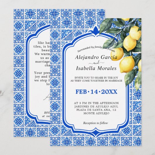 Invitation 🍋💙 Azul & Limone Romance – Classique (Devant / Derrière)