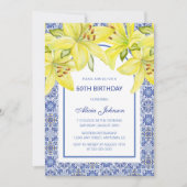 Invitation Azulejo bleu portugais Jaune Lily Anniversaire (Devant)
