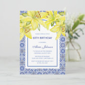 Invitation Azulejo bleu portugais Jaune Lily Anniversaire (Debout devant)