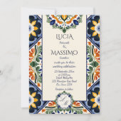 Invitation Azulejo bleu Talavera vintage mariage mexicain (Devant)