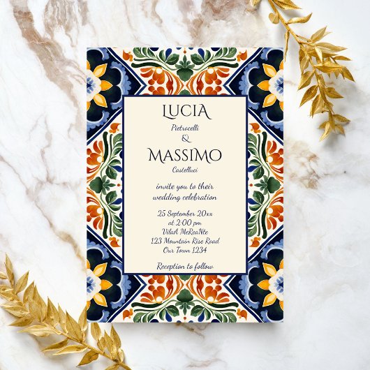 Invitation Azulejo bleu Talavera vintage mariage mexicain
