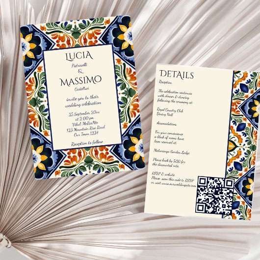 Invitation Azulejo bleu Talavera vintage mariage mexicain