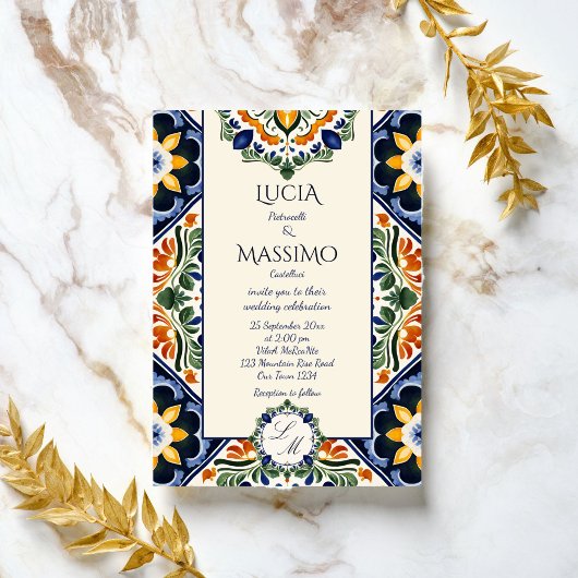 Invitation Azulejo bleu Talavera vintage mariage mexicain