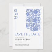 Invitation Azulejo Blue Porcelain Floral Enregistrer La Date (Devant)
