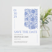 Invitation Azulejo Blue Porcelain Floral Enregistrer La Date (Debout devant)