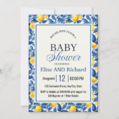 Invitation Azulejo Lemons Blue Leaves Botanical Baby Shower (Devant)