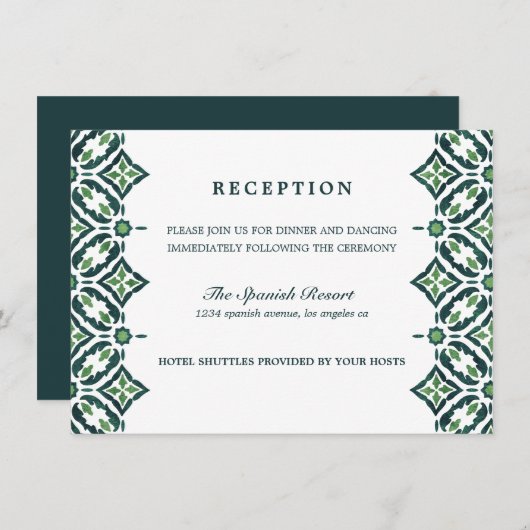 Invitation Azulejo vert | Espagne Réception mariage en mosaïq (Devant / Derrière)