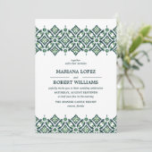 Invitation Azulejo vert | Espagnol Mariage de dentelle fronti (Debout devant)