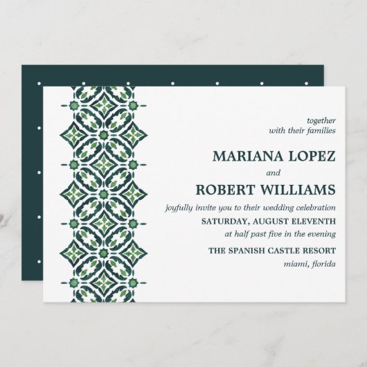 Invitation Azulejo vert | Mariage frontalier espagnol carreau (Devant / Derrière)