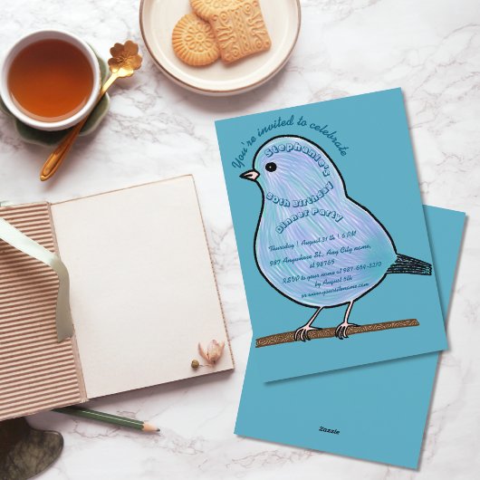 Invitation Azure 50e Anniversaire Fête de dîner Oiseau Mignon