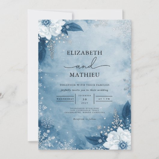 Invitation Azure Bloom Frost Romance Mariage (Devant)