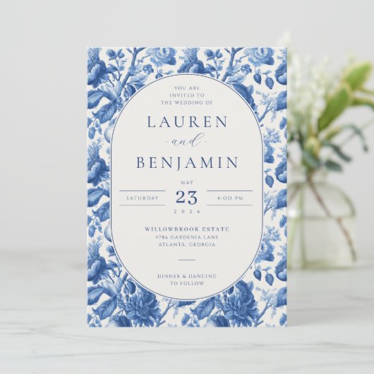 Invitation Azure Blooms Wedding (Debout devant)