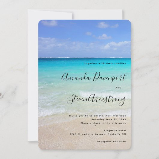 Invitation Azure Blue Caribbean Tropical Beach Wedding (Devant)