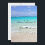 Invitation Azure Blue Caribbean Tropical Beach Wedding<br><div class="desc">Une invitation à un mariage à thème tropical sur la plage. L'image arrière - plan est une plage de sable blanc avec des vagues douces et une vue imprenable sur l'océan avec des eaux turquoise et cristallines. Un ciel bleu vif et des nuages doux et moelleux surplombent cet endroit de...</div>