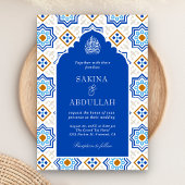Invitation Azure Blue Persian Mosaic QR Code Mariage musulman