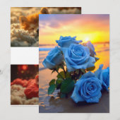Invitation Azure Romance : Seaside Sunset Roses Mariage Invit (Devant / Derrière)