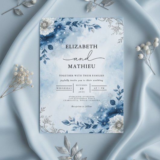 Invitation Azure Winter Branch Romance Mariage