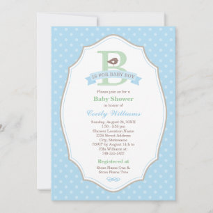 Invitation B est pour Baby Blue Boy Baby shower