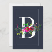 Invitation B Monogramme Dernière Initiale Moderne Bleu Floral (Dos)