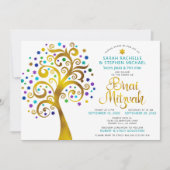 Invitation B’nai Mitzvah Turquoise Gold Tree of Life 2 Date (Devant)