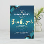 Invitation B’nai Mitzvah Turquoise Ombre Agate Gold Script (Debout devant)