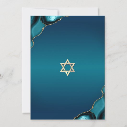 Invitation B’nai Mitzvah Turquoise Ombre Agate Gold Script (Dos)