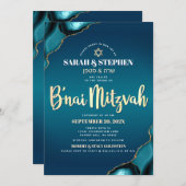 Invitation B’nai Mitzvah Turquoise Ombre Agate Gold Script (Devant / Derrière)