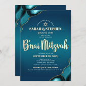 Invitation B’nai Mitzvah Turquoise Ombre Gold Script Agate (Devant / Derrière)