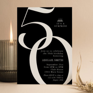 Invitation B & W Chut ! C'est une fête surprise pour un 50e a