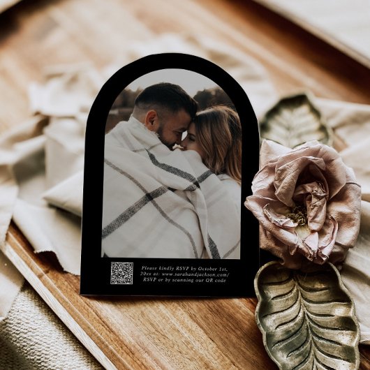 Invitation B & W Classic Script Calligraphy QR Code Mariage