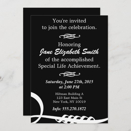 Invitation B&W Élégante de base (Devant / Derrière)