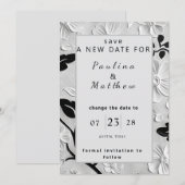 Invitation B & W Florals Changer la date du Mariage (Devant / Derrière)