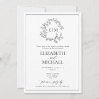 B&W Leafy Crest Monogramme Post Mariage Brunch