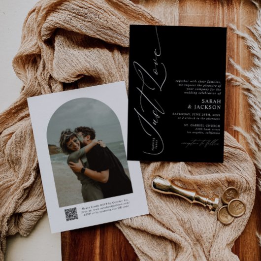 Invitation B & W QR Code Rien de fantaisie Juste Amour Mariag