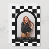 Invitation B&W Retro À damiers Arch Classic Photo Graduation (Devant)