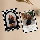 Invitation B&W Retro À damiers Arch Classic Photo Graduation