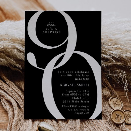 Invitation B & W Shh It's a Surprise 90th Birthday Party