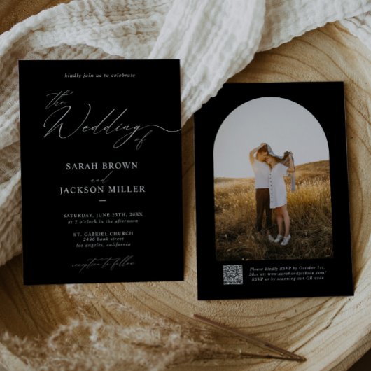 Invitation B & W Simple élégant Script moderne Mariage de cod