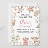 Invitation Baa Oink Moo Je suis deux Invitation, Fille de la  (Devant)