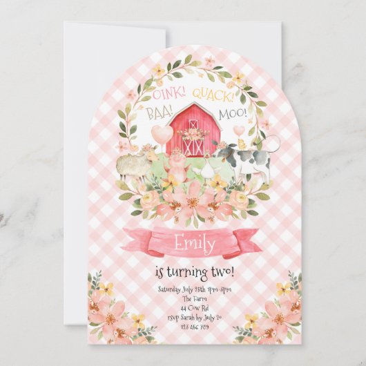 Invitation Baa OinkQuack Moo 2e Anniversaire Ferme (Devant)