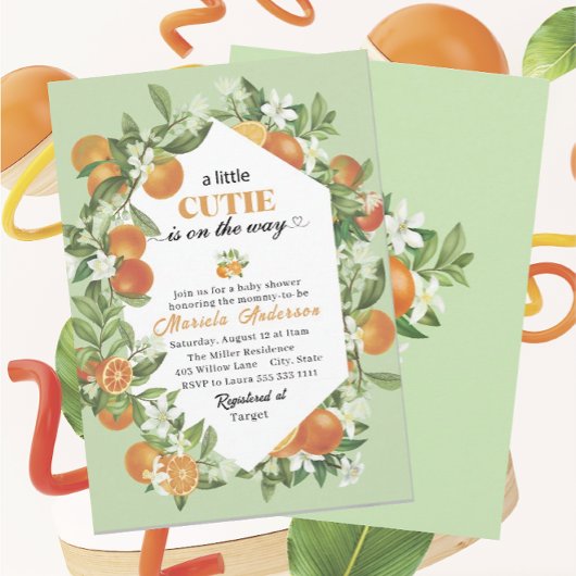 Invitation Bab d'aquarelle orange d'agrumes Little Cutie