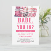 Invitation BABE Pink Pool Party Fille Anniversaire (Debout devant)