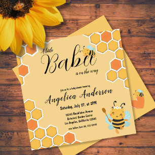 Invitation "Babee on the way" Baby shower de nid d'abeille or