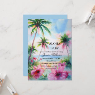 Invitation Baby Aloha Fête de Bébé aux Hibiscus Hawaïens